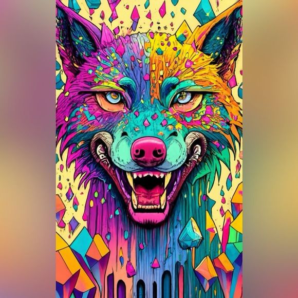Colorful Wolf Magnet Trippy Vibe - Picture 1 of 4